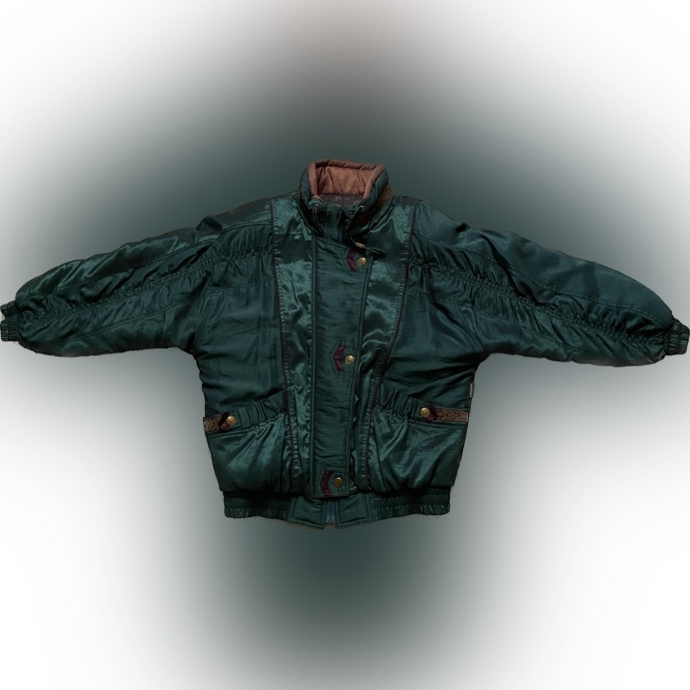 Vintage 80s IZZI Puffer Jacket Patchwork Knit Satin Velvet-Size Small